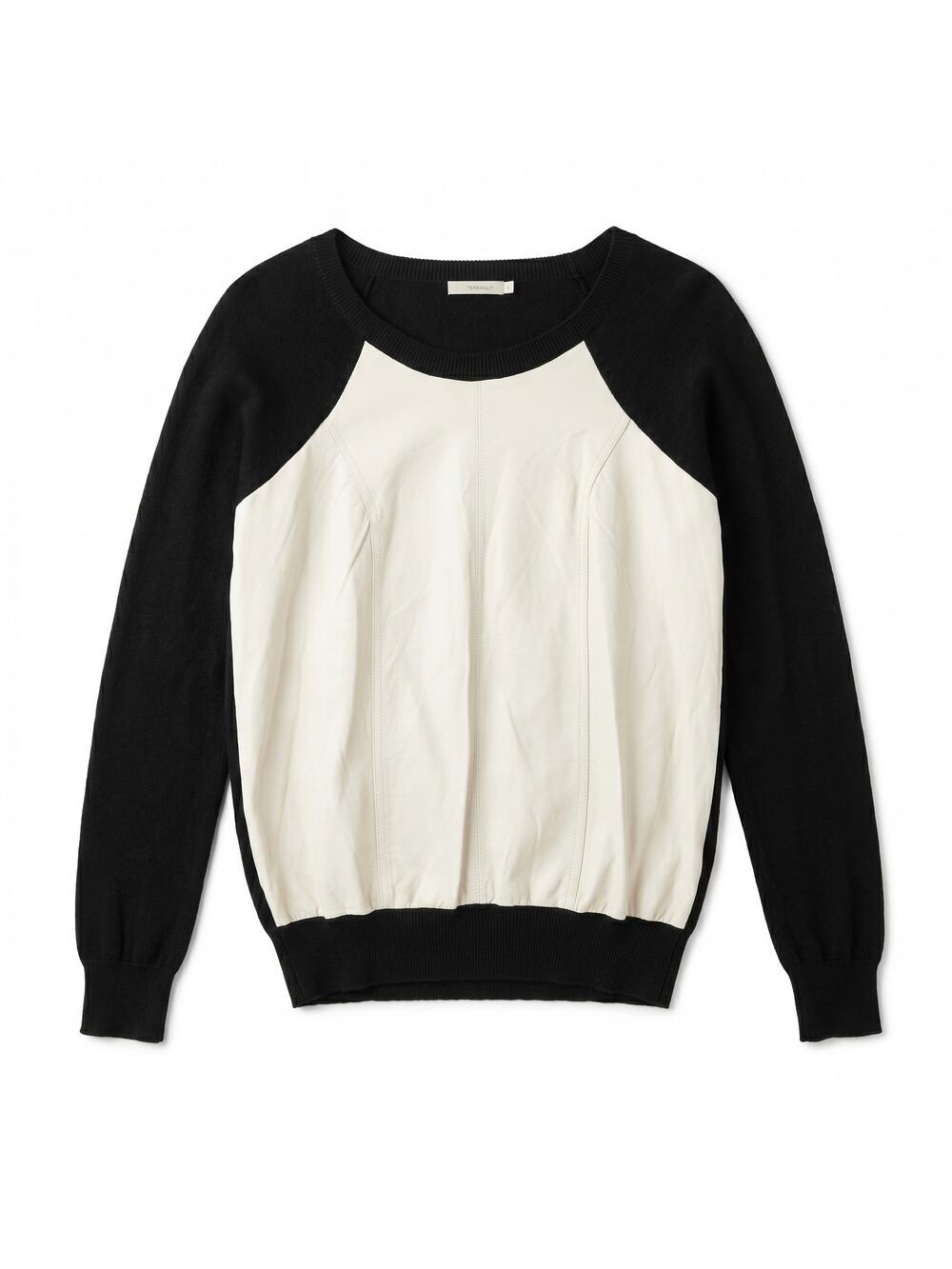 NWT Townsen Color-Block Balck and White Sweater 100% Lamb Leather Panel Sweater